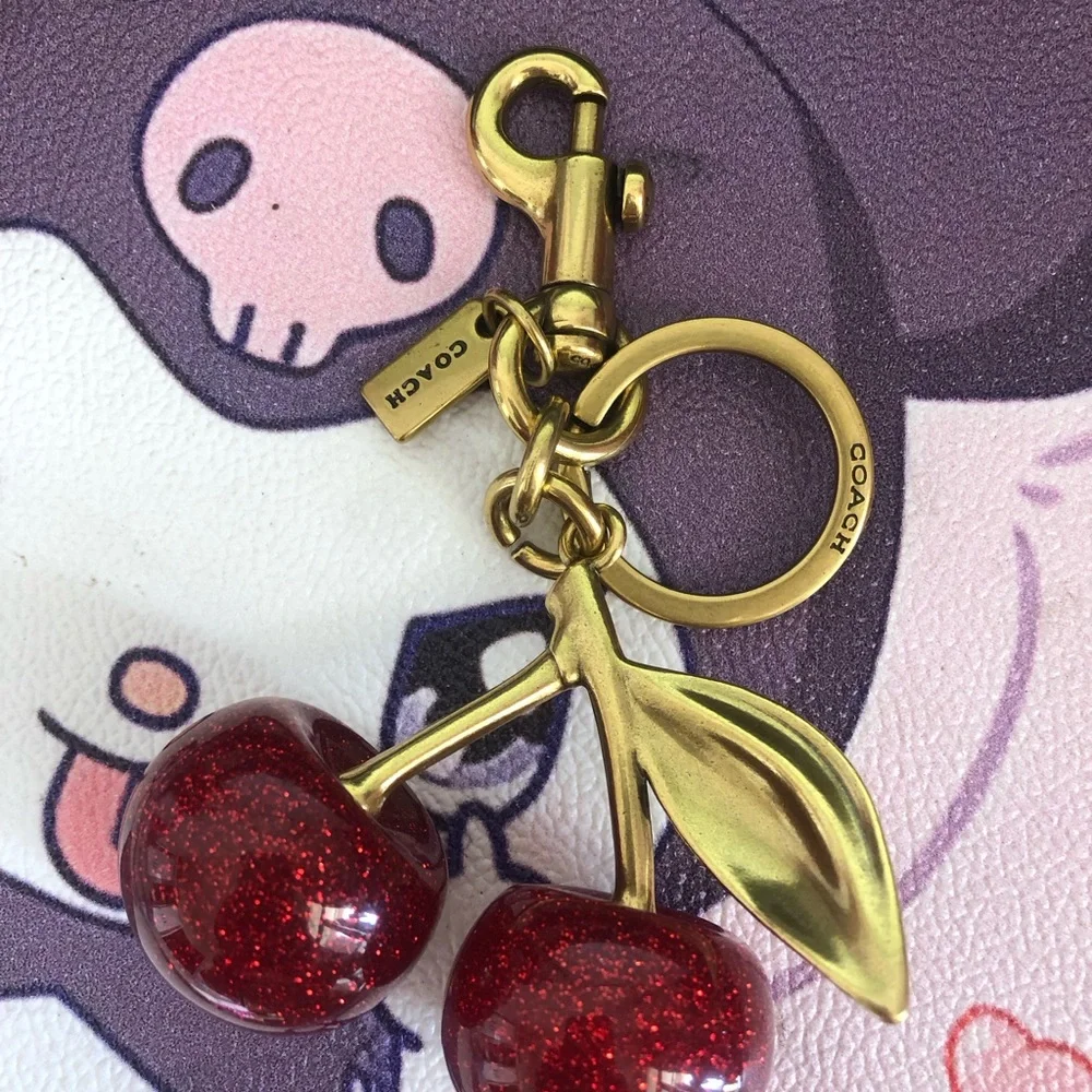 Coach Gold-Tone Red Glitter Cherry Key Charm